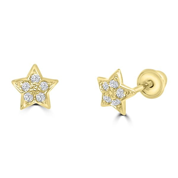 Aretes de Nina con Diseño de Estrella en Oro Amarillo
